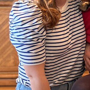 Blue and White Striped Puff Sleeve Top